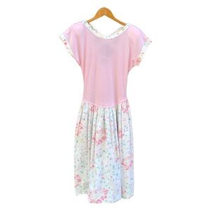 Vintage 80s Dress Pink + Pattern Criss Cross Back Abstract Floral Pastel Multi
